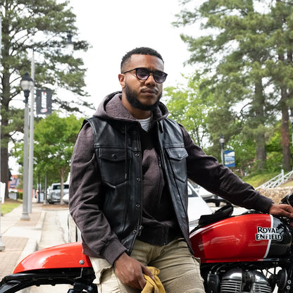 First Manufacturing Company Kent Men's Motorcycle Leather Vest and Hoodie