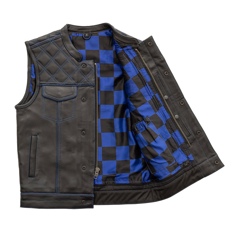 First Manufacturing Company Finish Line - Blue Checker - Men's Motorcycle Leather Vest