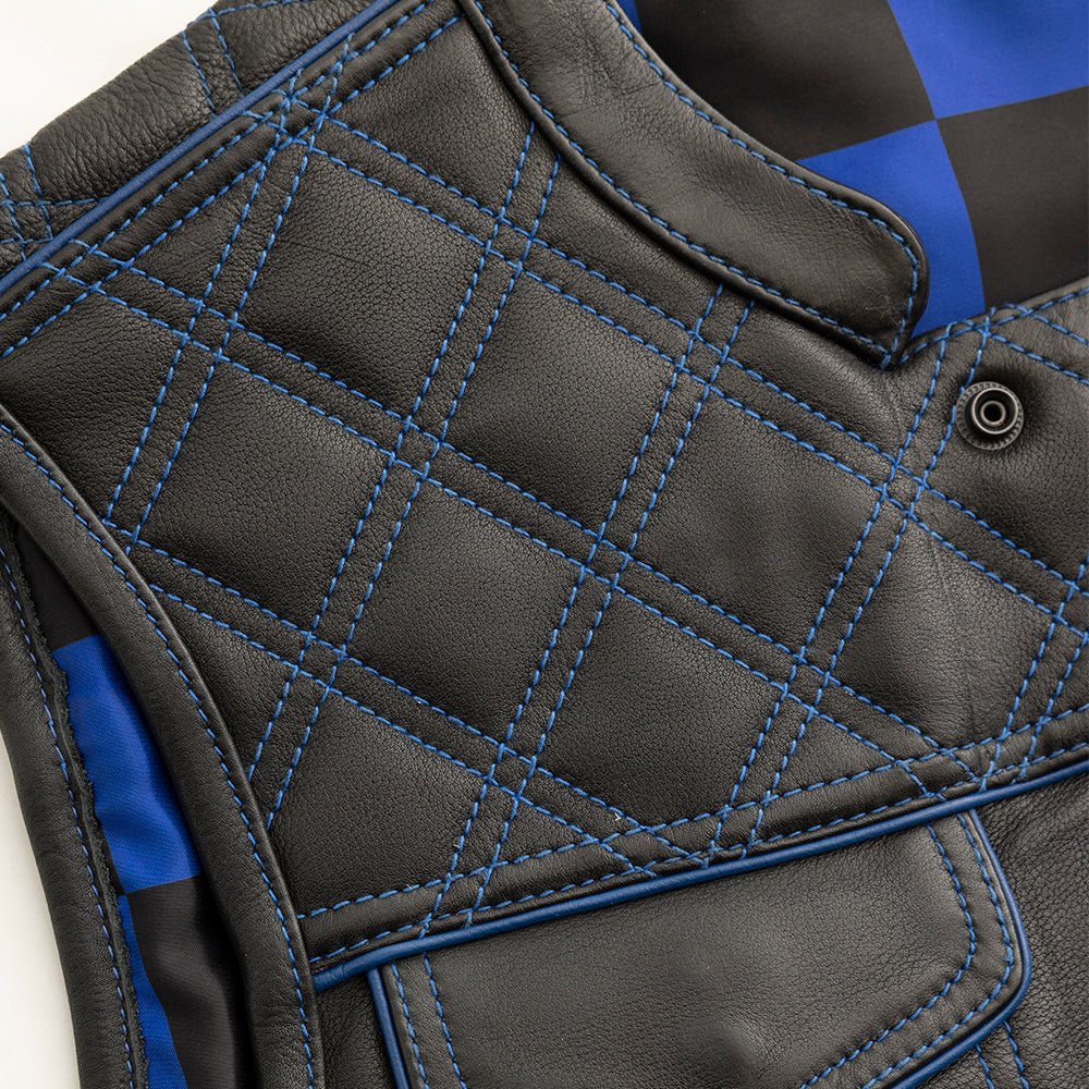 First Manufacturing Company Finish Line - Blue Checker - Men's Motorcycle Leather Vest