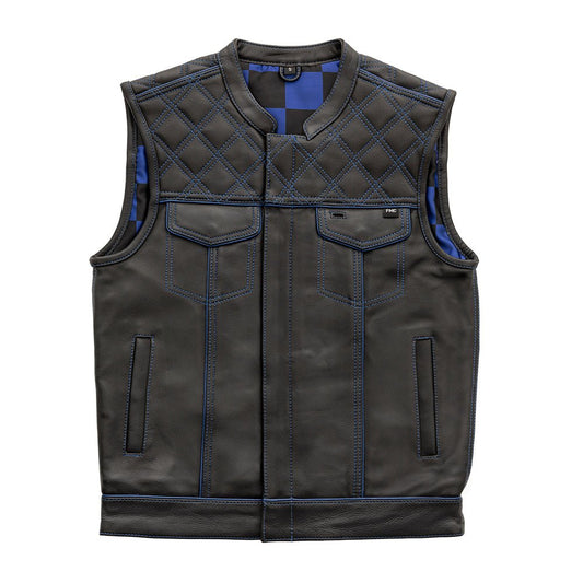 First Manufacturing Company Finish Line - Blue Checker - Men's Motorcycle Leather Vest