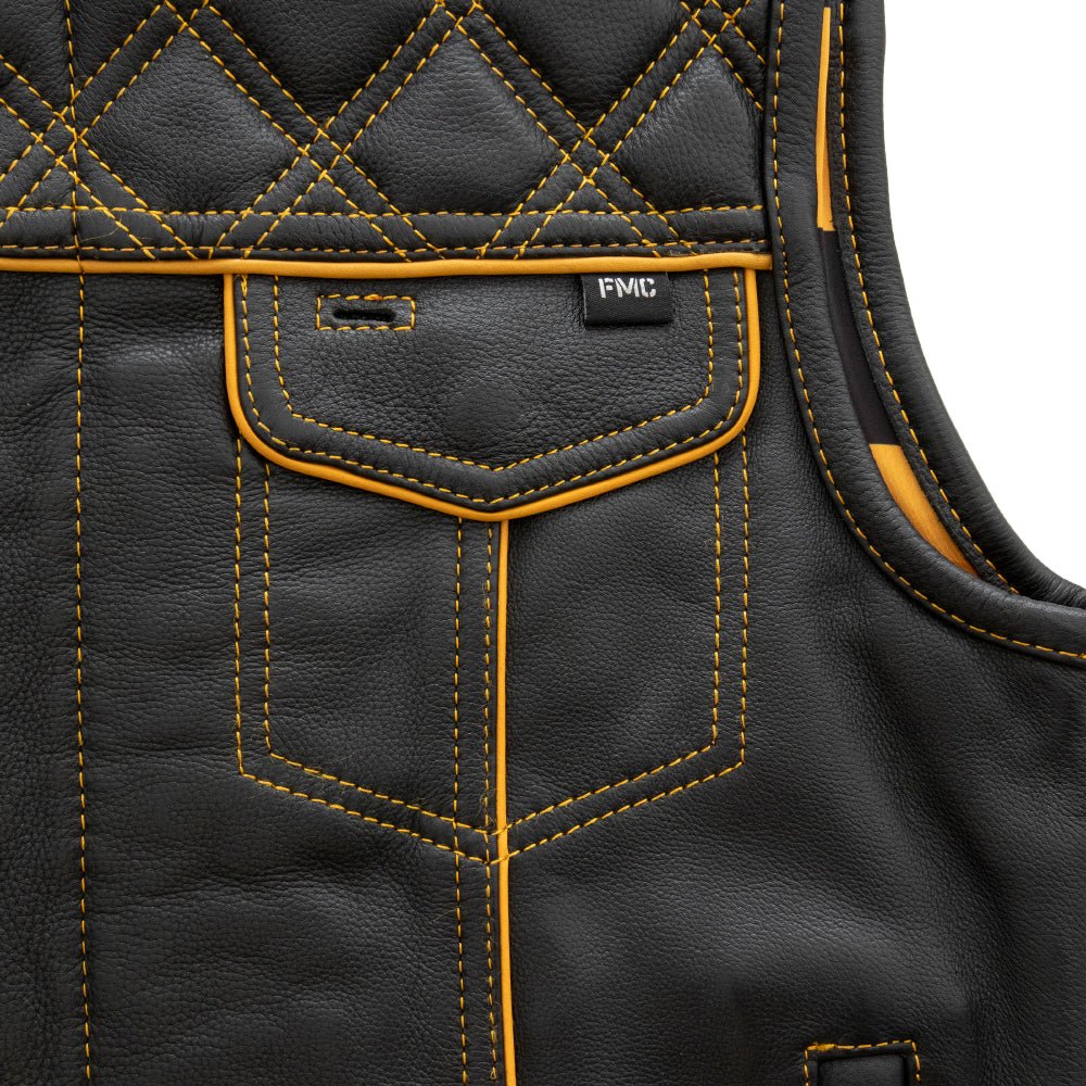 First Manufacturing Company Finish Line - Gold Checker - Men's Motorcycle Leather Vest