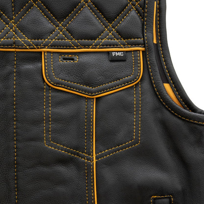 First Manufacturing Company Finish Line - Gold Checker - Men's Motorcycle Leather Vest