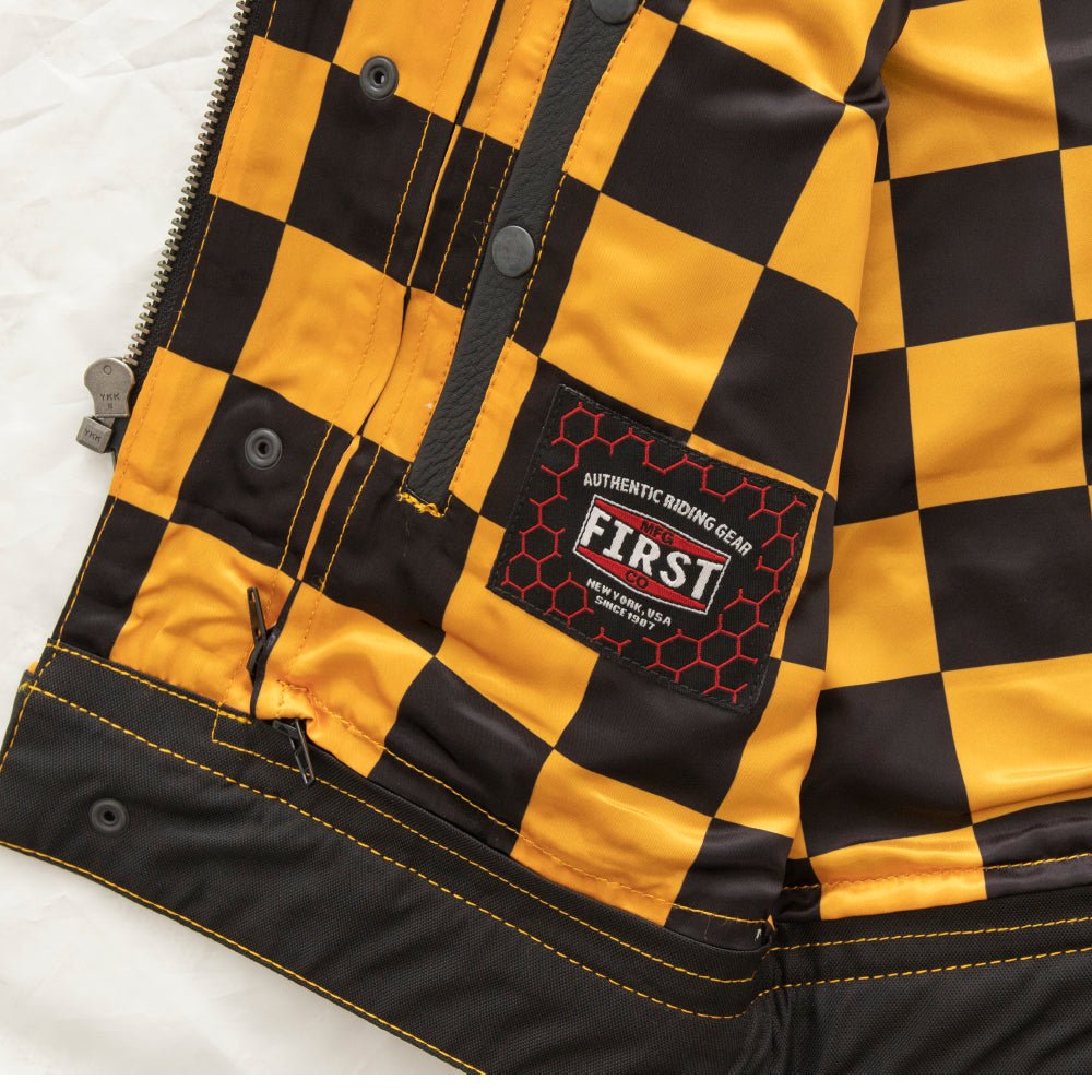 First Manufacturing Company Finish Line - Gold Checker - Men's Motorcycle Leather Vest