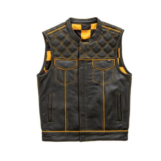 First Manufacturing Company Finish Line - Gold Checker - Men's Motorcycle Leather Vest