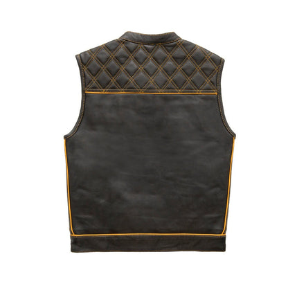 First Manufacturing Company Finish Line - Gold Checker - Men's Motorcycle Leather Vest