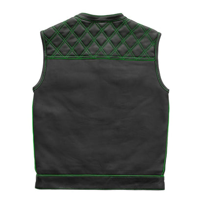 First Manufacturing Company Finish Line - Green Checker - Men's Motorcycle Leather Vest
