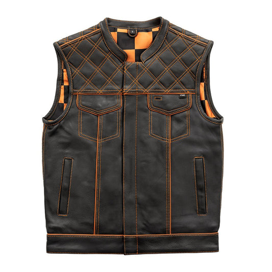 First Manufacturing Company Finish Line - Orange Checker - Men's Motorcycle Leather Vest