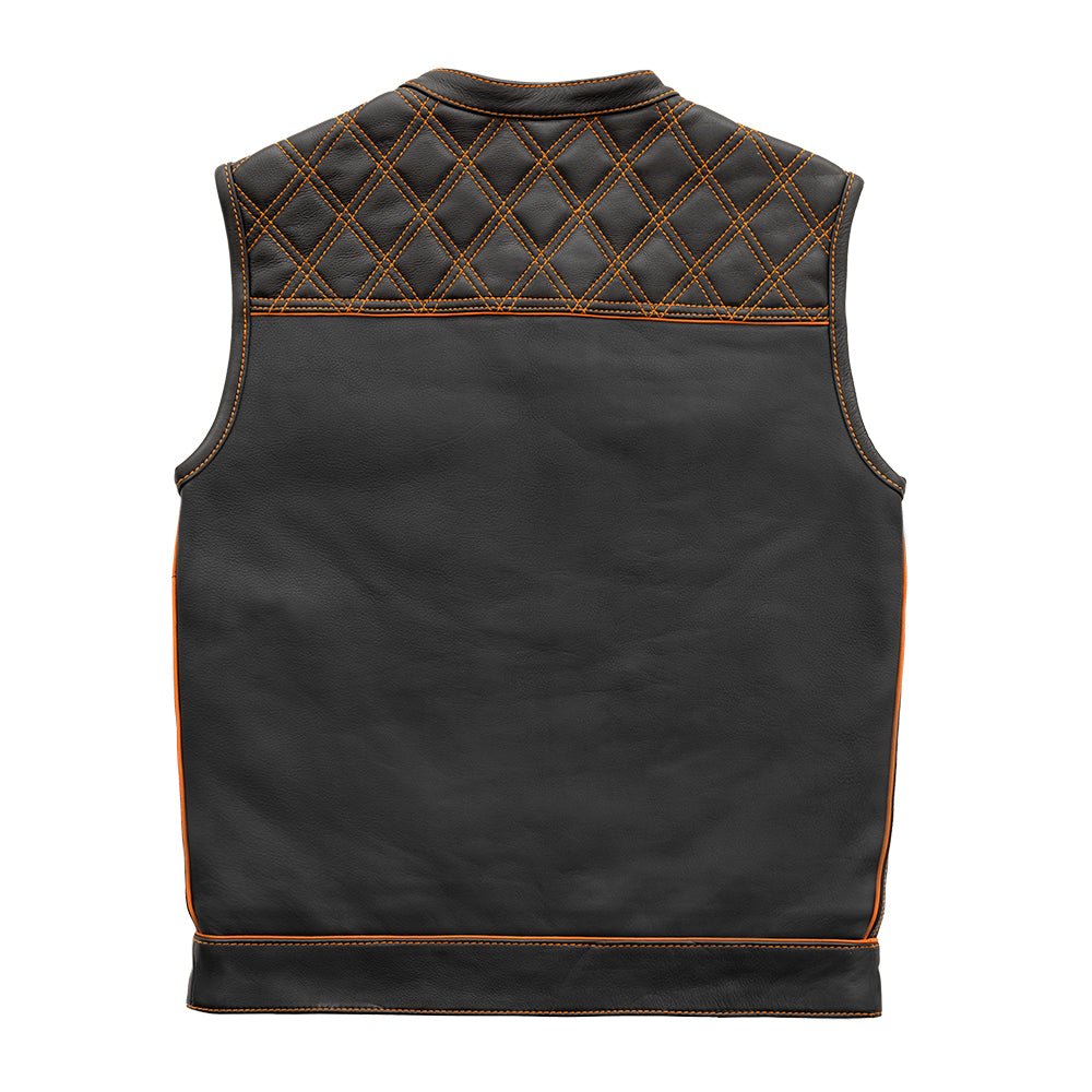 First Manufacturing Company Finish Line - Orange Checker - Men's Motorcycle Leather Vest