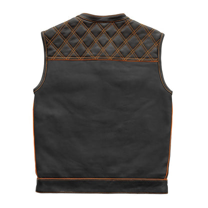First Manufacturing Company Finish Line - Orange Checker - Men's Motorcycle Leather Vest