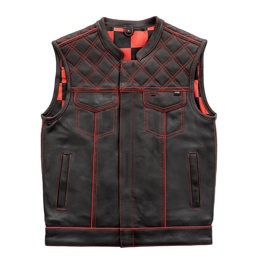 First Manufacturing Company Finish Line - Red Checker - Men's Motorcycle Leather Vest