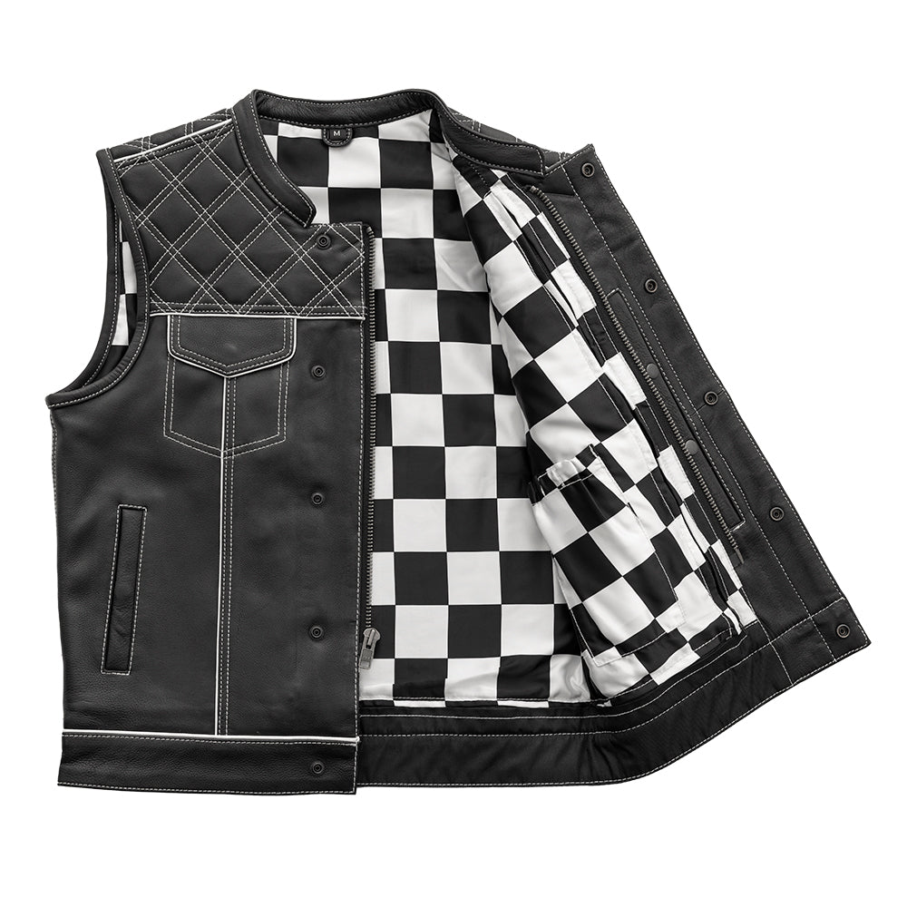 First Manufacturing Company Finish Line - White Checker - Men's Motorcycle Leather Vest