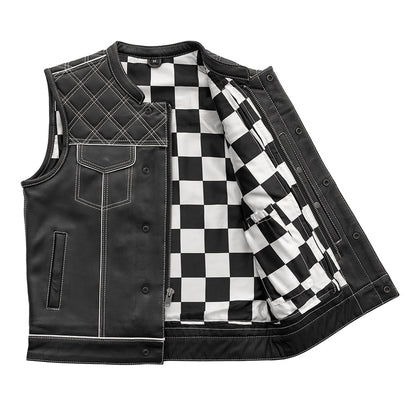 First Manufacturing Company Finish Line - White Checker - Men's Motorcycle Leather Vest