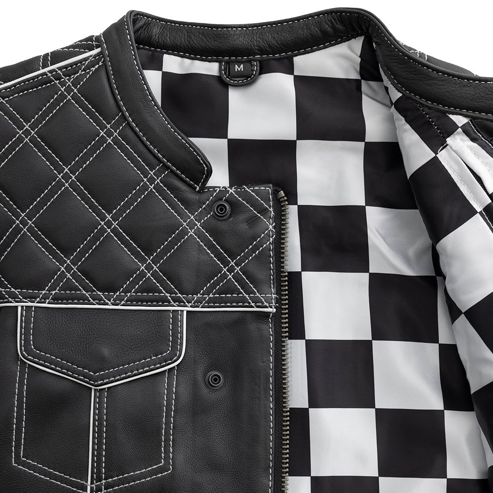First Manufacturing Company Finish Line - White Checker - Men's Motorcycle Leather Vest