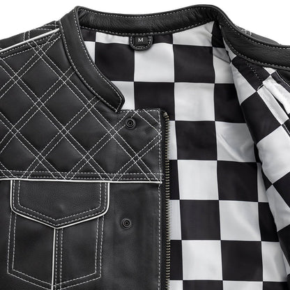 First Manufacturing Company Finish Line - White Checker - Men's Motorcycle Leather Vest