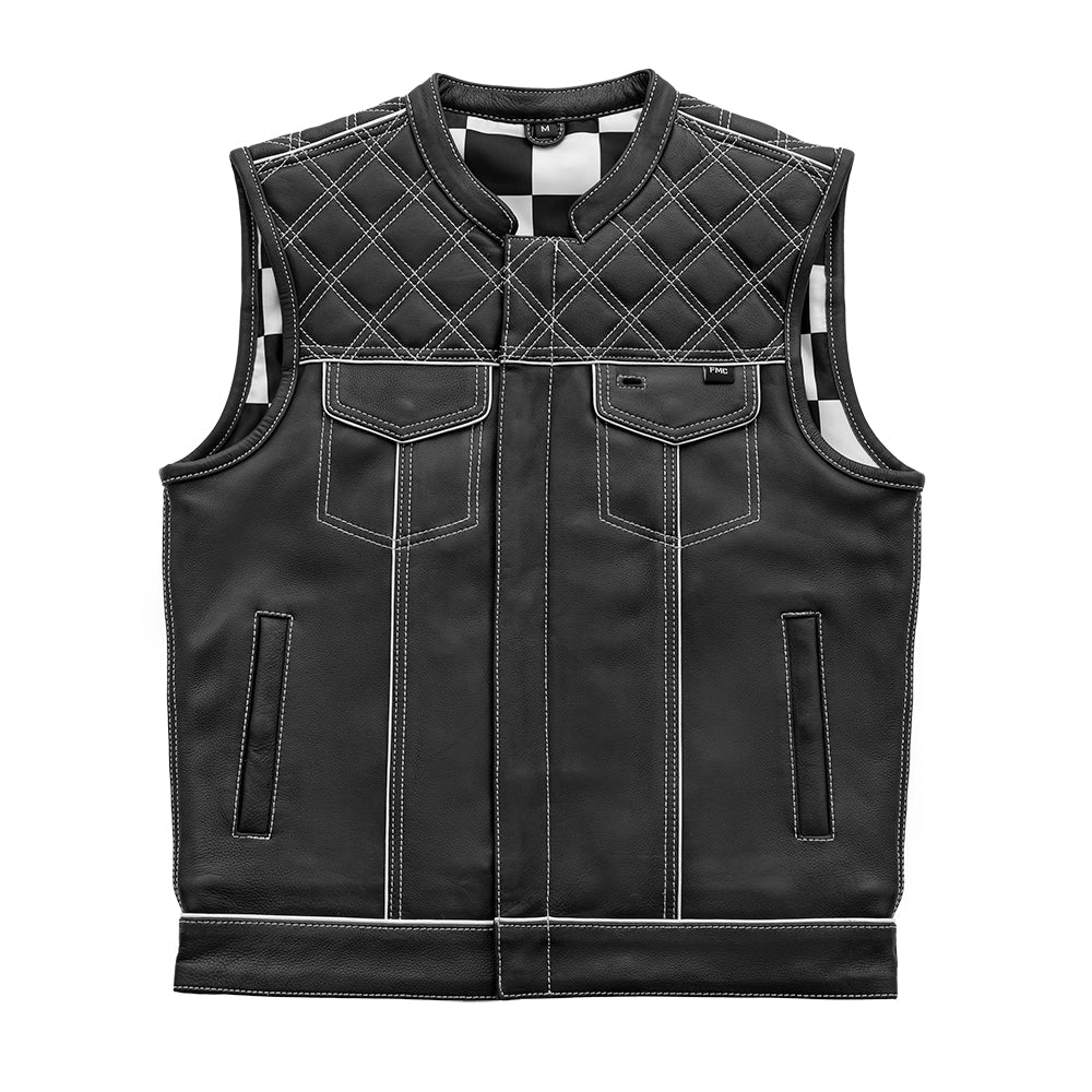 First Manufacturing Company Finish Line - White Checker - Men's Motorcycle Leather Vest