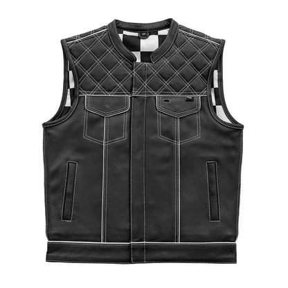 First Manufacturing Company Finish Line - White Checker - Men's Motorcycle Leather Vest