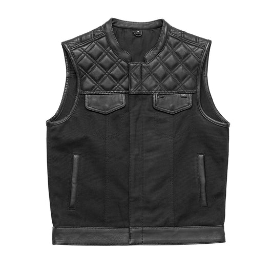 First Manufacturing Company Hunt Club Motorcycle Leather Canvas Vest Black