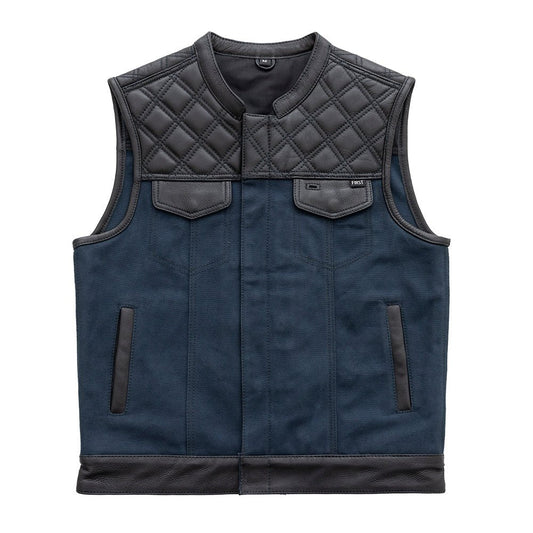 First Manufacturing Company Hunt Club Motorcycle Leather Canvas Vest Blue