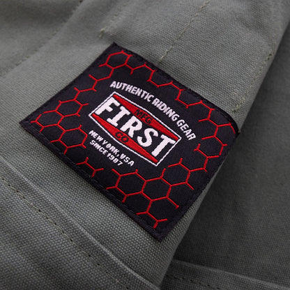 First Manufacturing Company Hunt Club Motorcycle Leather Canvas Vest Green