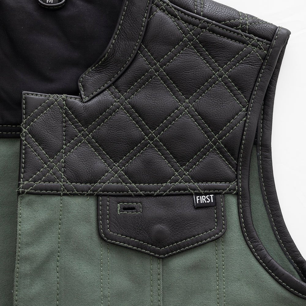First Manufacturing Company Hunt Club Motorcycle Leather Canvas Vest Green