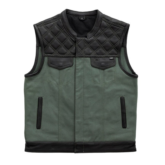 First Manufacturing Company Hunt Club Motorcycle Leather Canvas Vest Green
