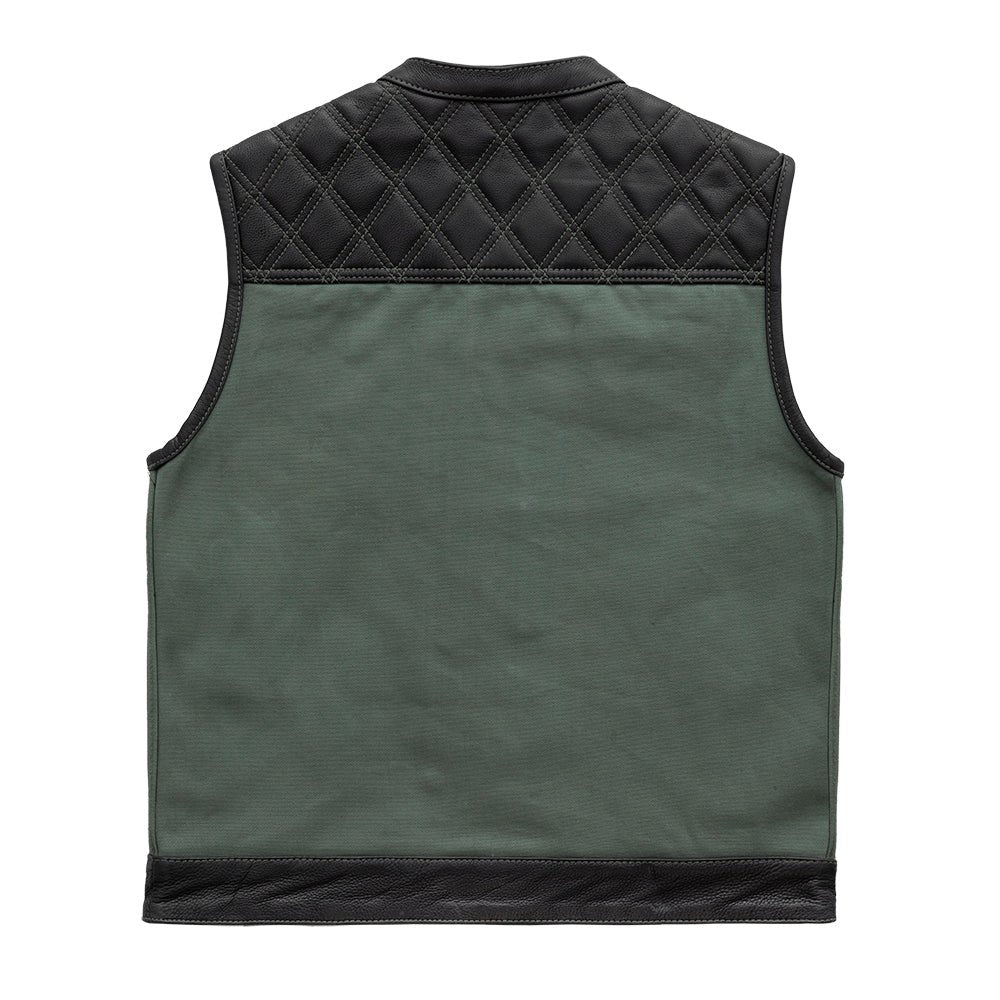 First Manufacturing Company Hunt Club Motorcycle Leather Canvas Vest Green