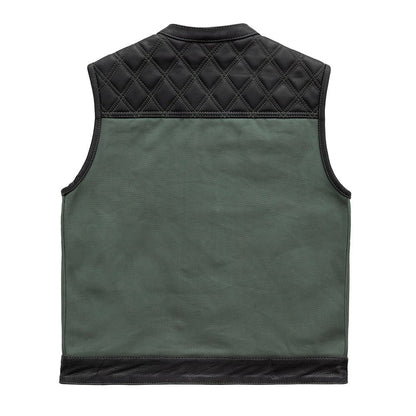 First Manufacturing Company Hunt Club Motorcycle Leather Canvas Vest Green