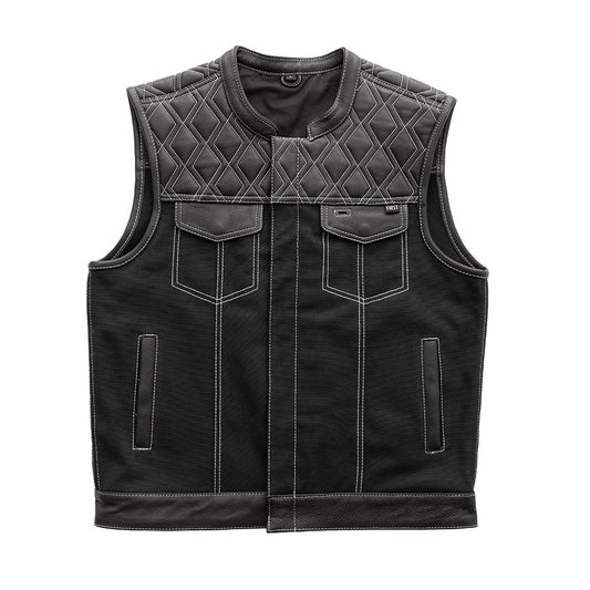 First Manufacturing Company Hunt Club Motorcycle Leather Canvas Vest White Stitch