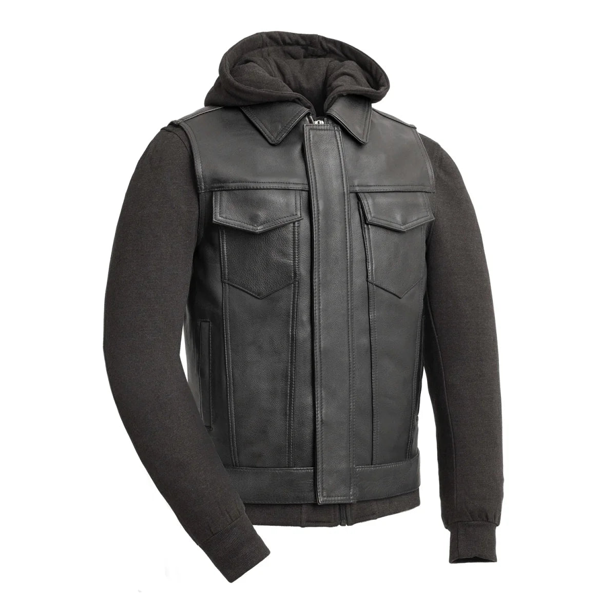 First Manufacturing Company Kent Men's Motorcycle Leather Vest and Hoodie